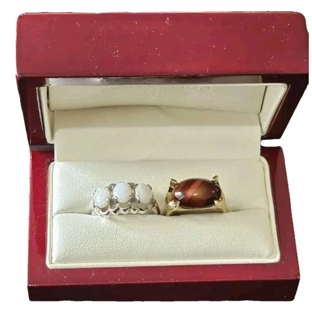 Vtg Helzberg Diamonds Double Ring Box Jewelry Cherrywood  Empty Wood Wedding
